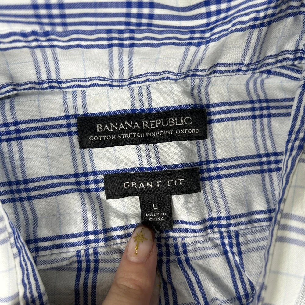 Banana Republic Shirt Mens Large Grant Fit Check Long Sleeve Button Down Oxford