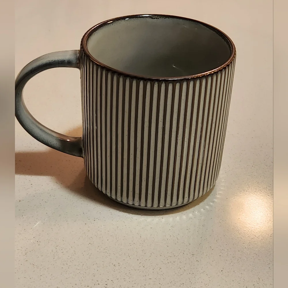 Famiware Star Scandi Smoky Blue Striped Reactive Glaze Coffee Mugs Set of 4