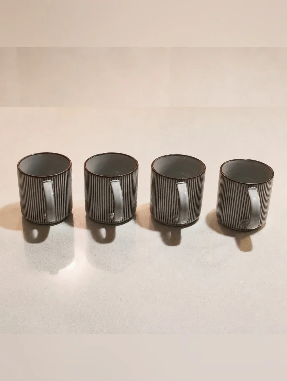 Famiware Star Scandi Smoky Blue Striped Reactive Glaze Coffee Mugs Set of 4