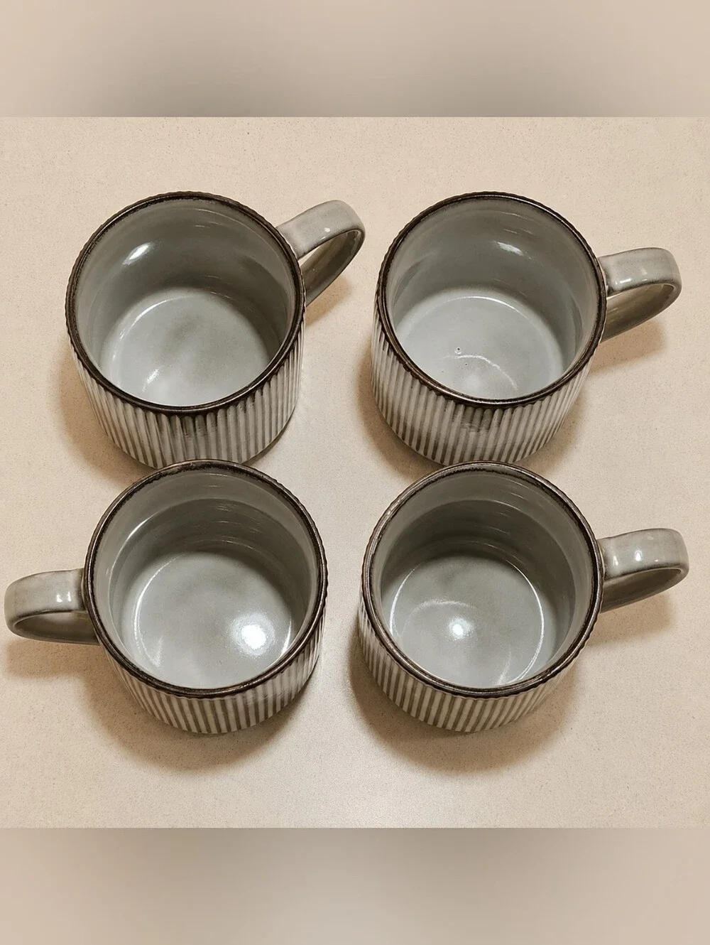 Famiware Star Scandi Smoky Blue Striped Reactive Glaze Coffee Mugs Set of 4