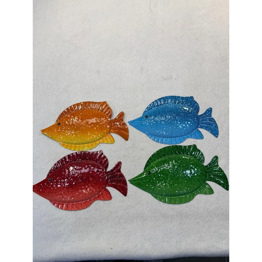Set of 4 Colorful Metal Tropical Fish Wall Art 10.5in Coastal Nautical Decor