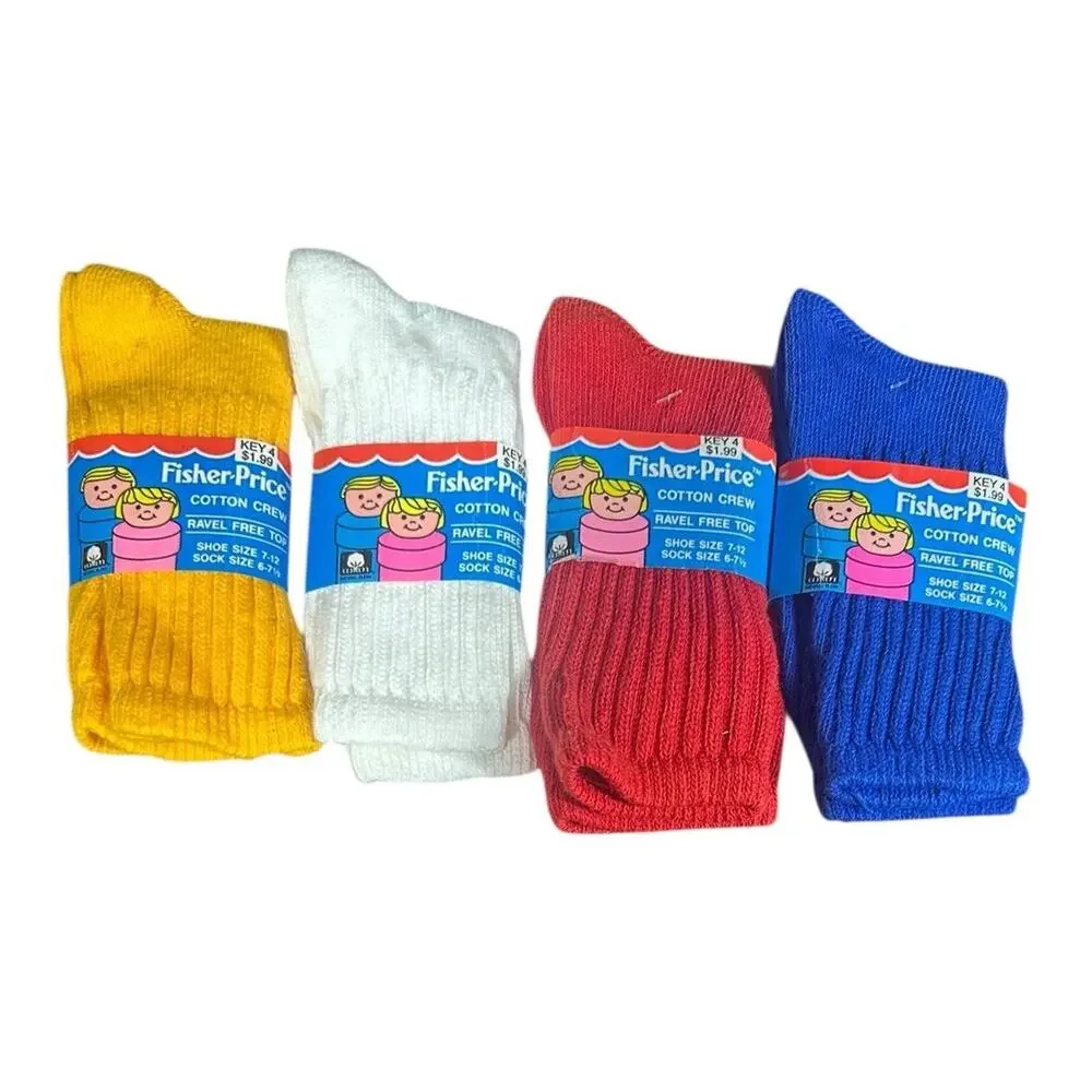 Vtg Fisher Price 90s Toddler Boys Solid‎ Color Cotton Crew Socks 4 Pr Size 7-12