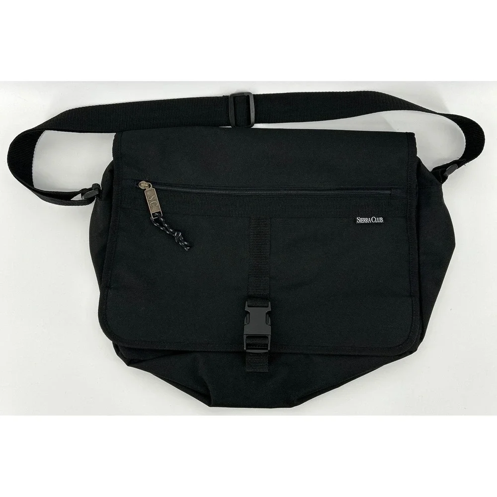 Sierra Club Black Canvas Messenger Bag Adjustable‎ Strap Organizer Travel Work