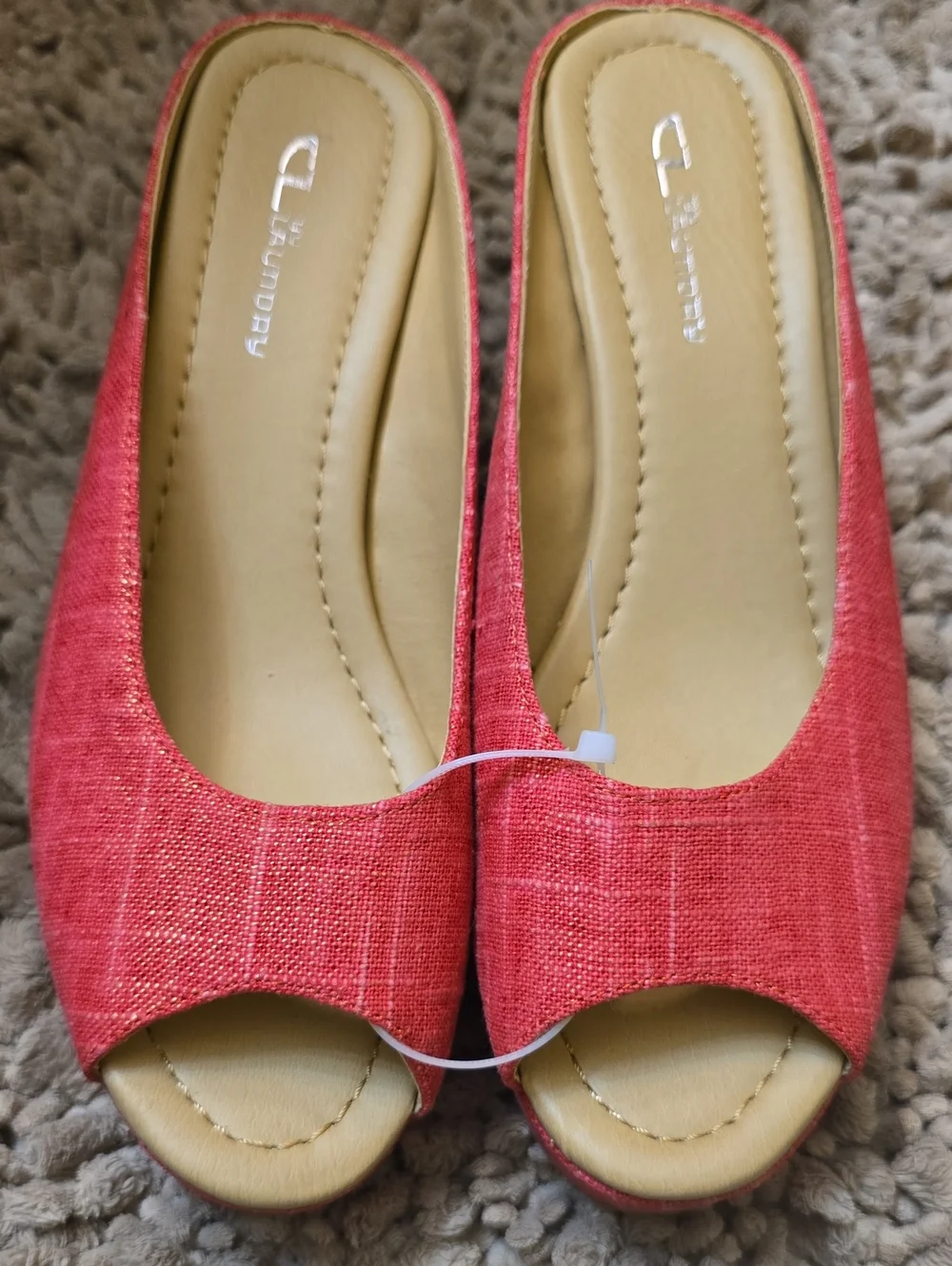 New CL Laundry Women's Size 8 Pink Gold Shimmer Linen Espardrille Braided‎ Wedge