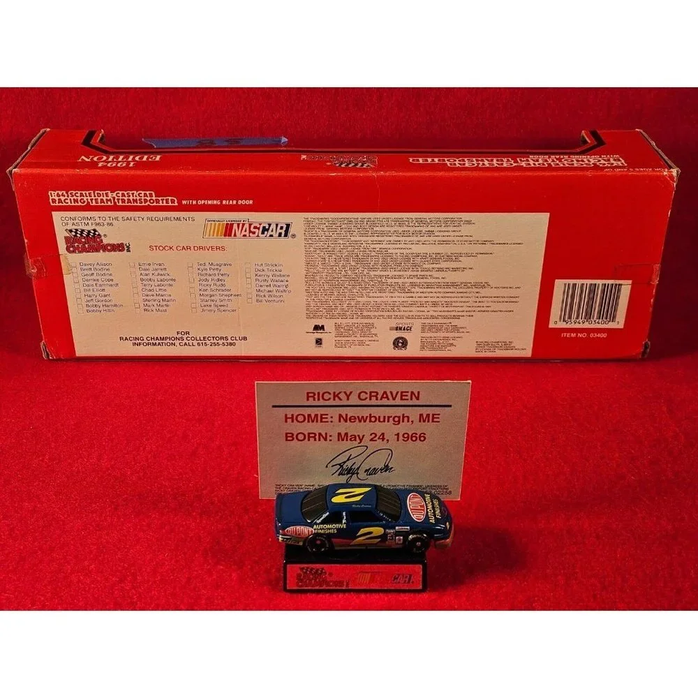 RICKY CRAVEN NASCAR #2 TRANSPORTER BUNDLE w/MATCHING STOCKCAR & PLAYER CARD -NIB