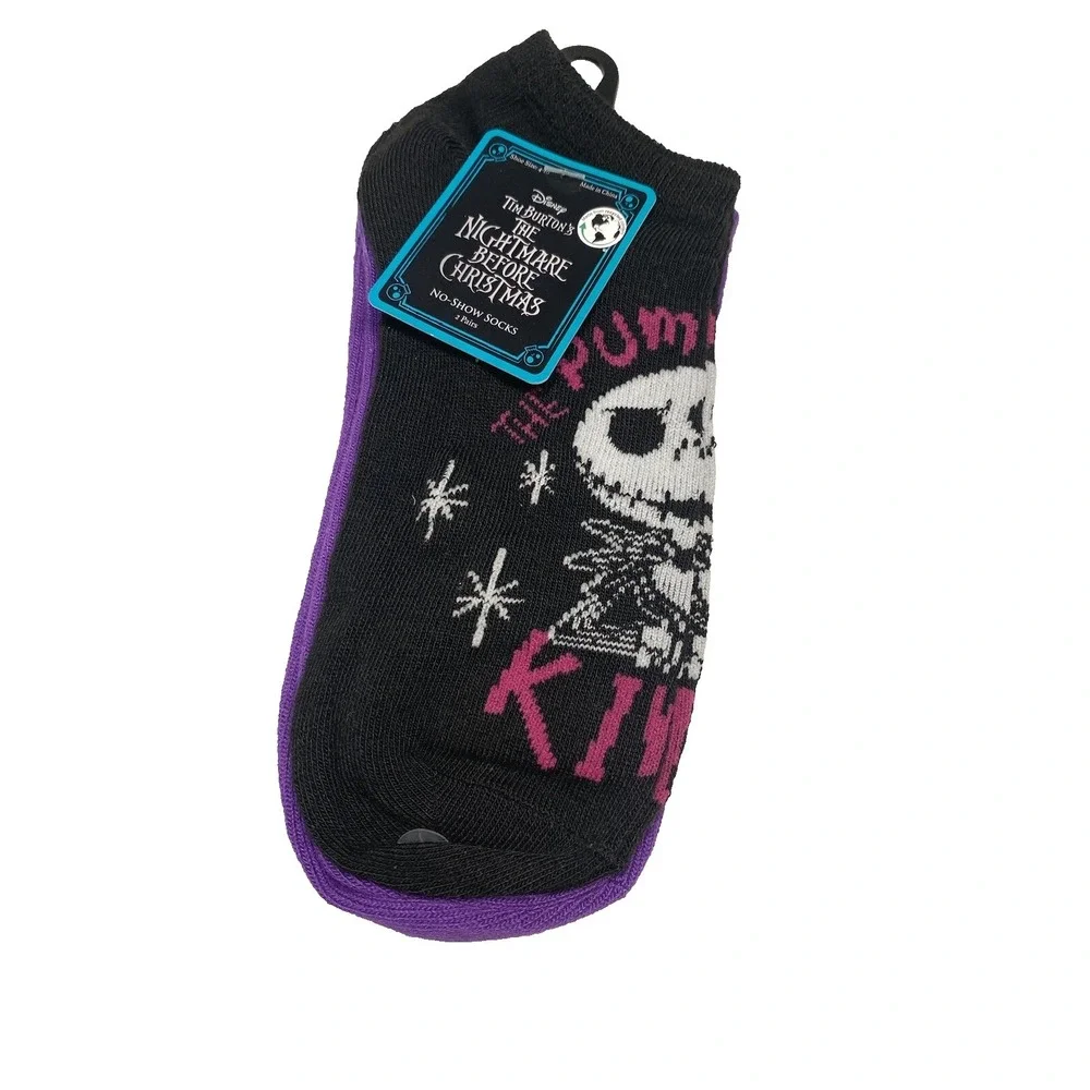 disney nightmare before christmas womens ankle no show socks size 4-10 two pairs