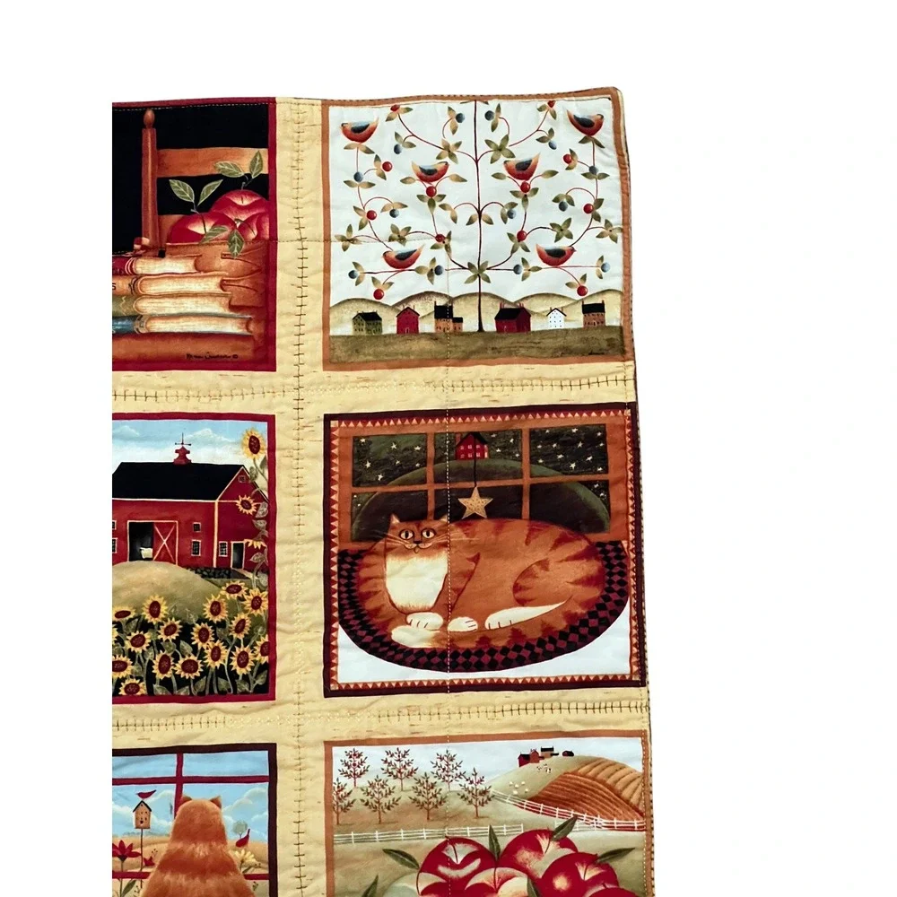 Handmade Quilted Pillow Sham Shaker Folk Art Farmhouse Cat Apple Country