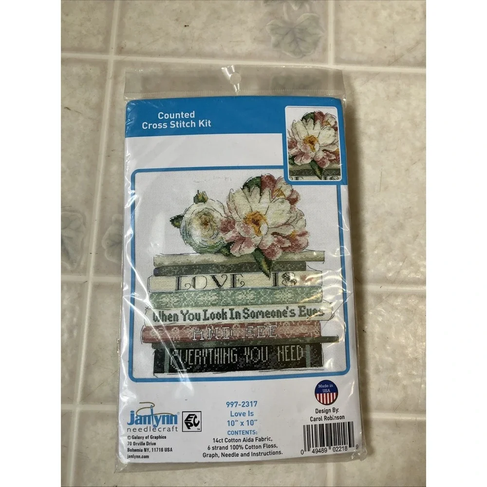 New Janlynn Counted Cross Stitch Kit #997-2317 Love Is.. Stack of Books 14 count