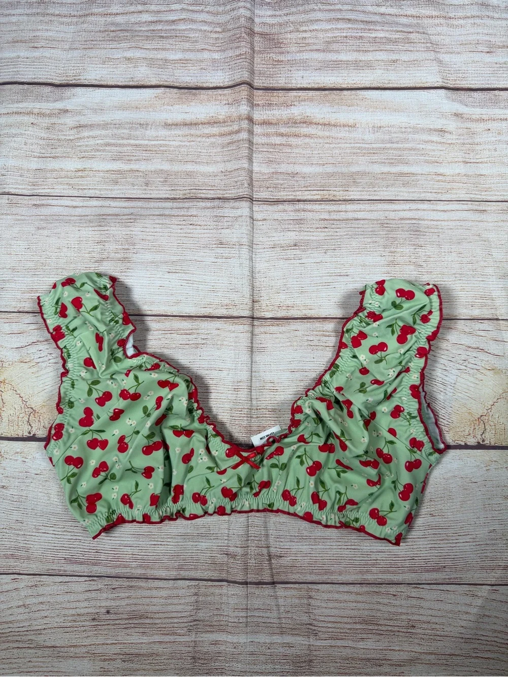 Frankie's‎ Bikinis x PINK Mint Green Cherry Ruffle Bikini Top
