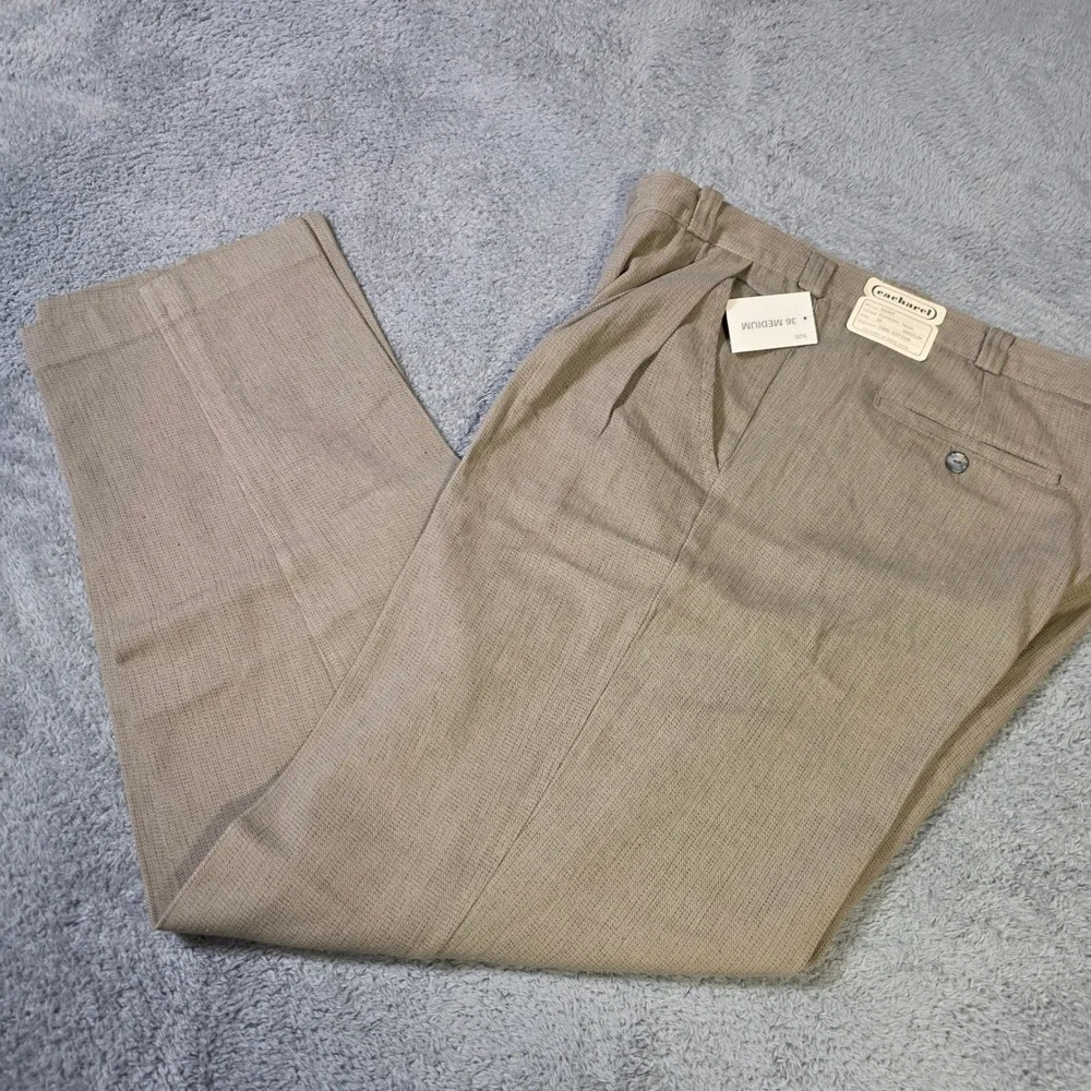 Cacharel Mens 36 Pleated Cotton‎ Trousers Guinevere Taupe Vintage Chinos 04343