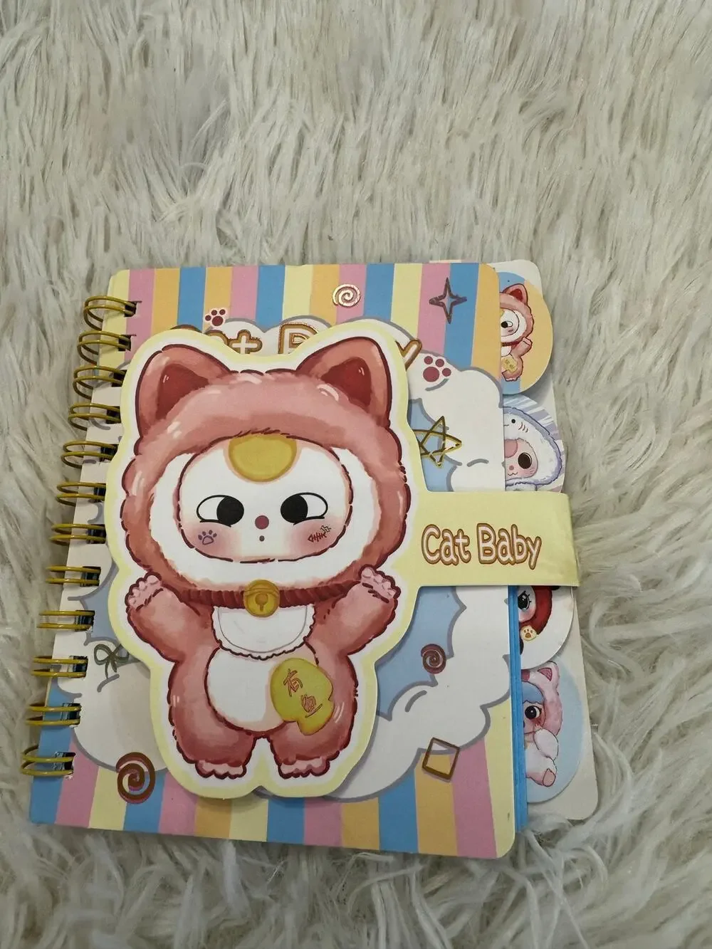 Baby Three lucky Cat A6 size spiral notebook snap closure 4 cute dividers
