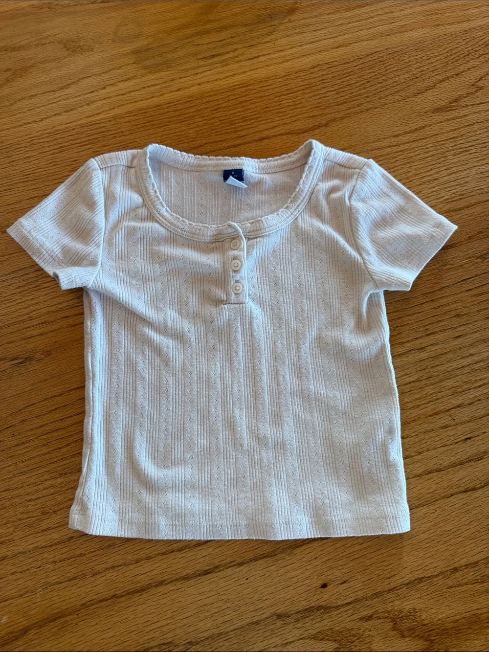Old Navy White Ribbed Short-Sleeve Henley Tee