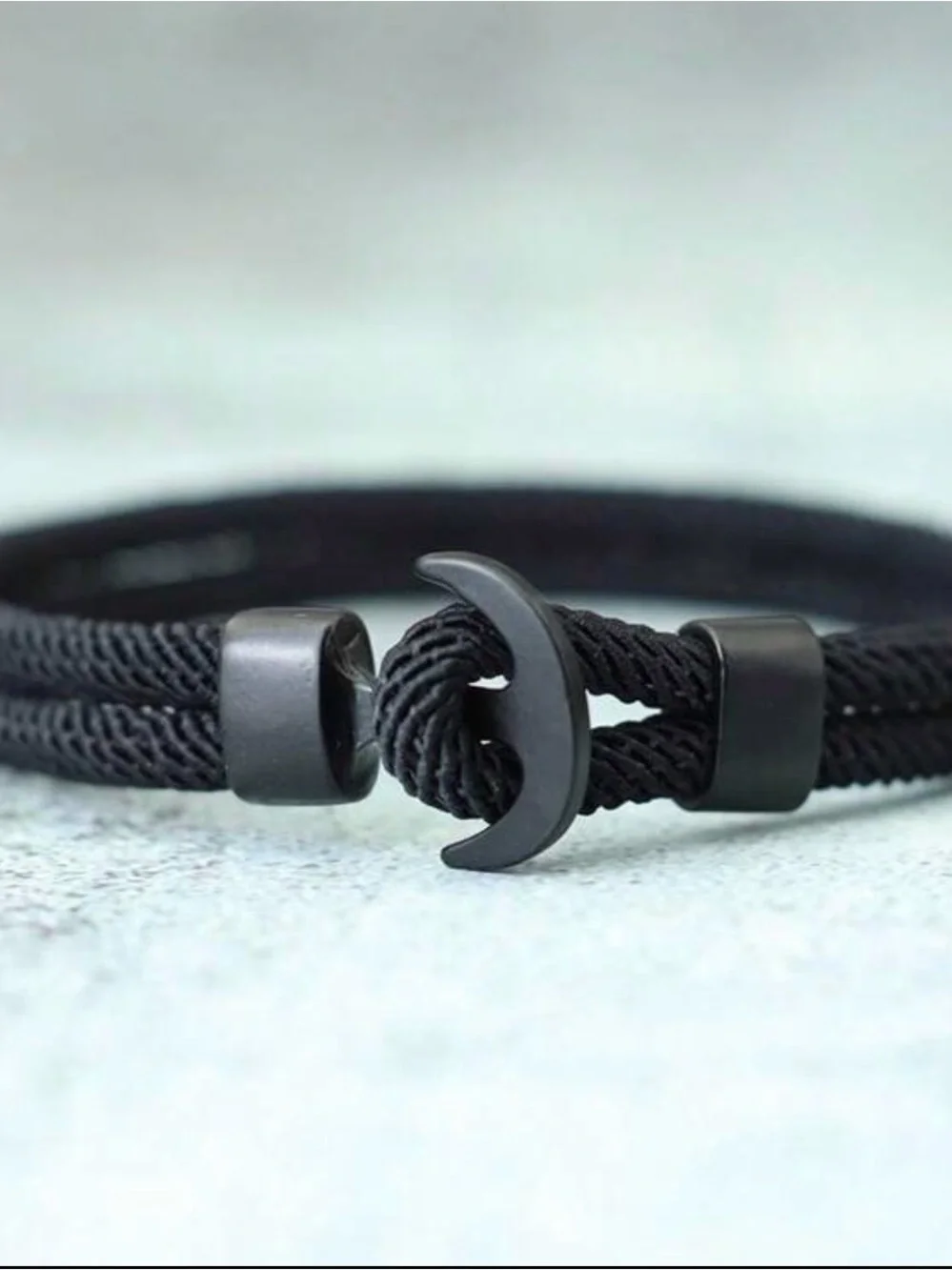 Black Rope Bracelet double layer Crescent Hook clasp waterproof