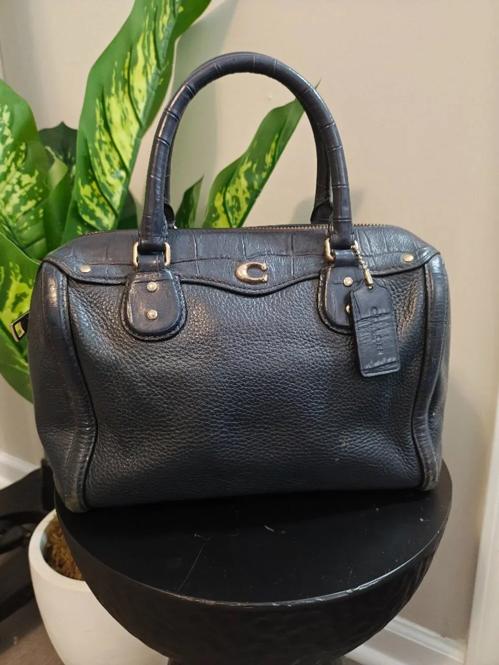Coach Black Pebbled Leather Bennett Satchel Bag