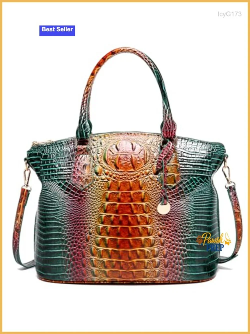 Vegan Leather Croc Embossed Satchel Tote with Shoulder Strap