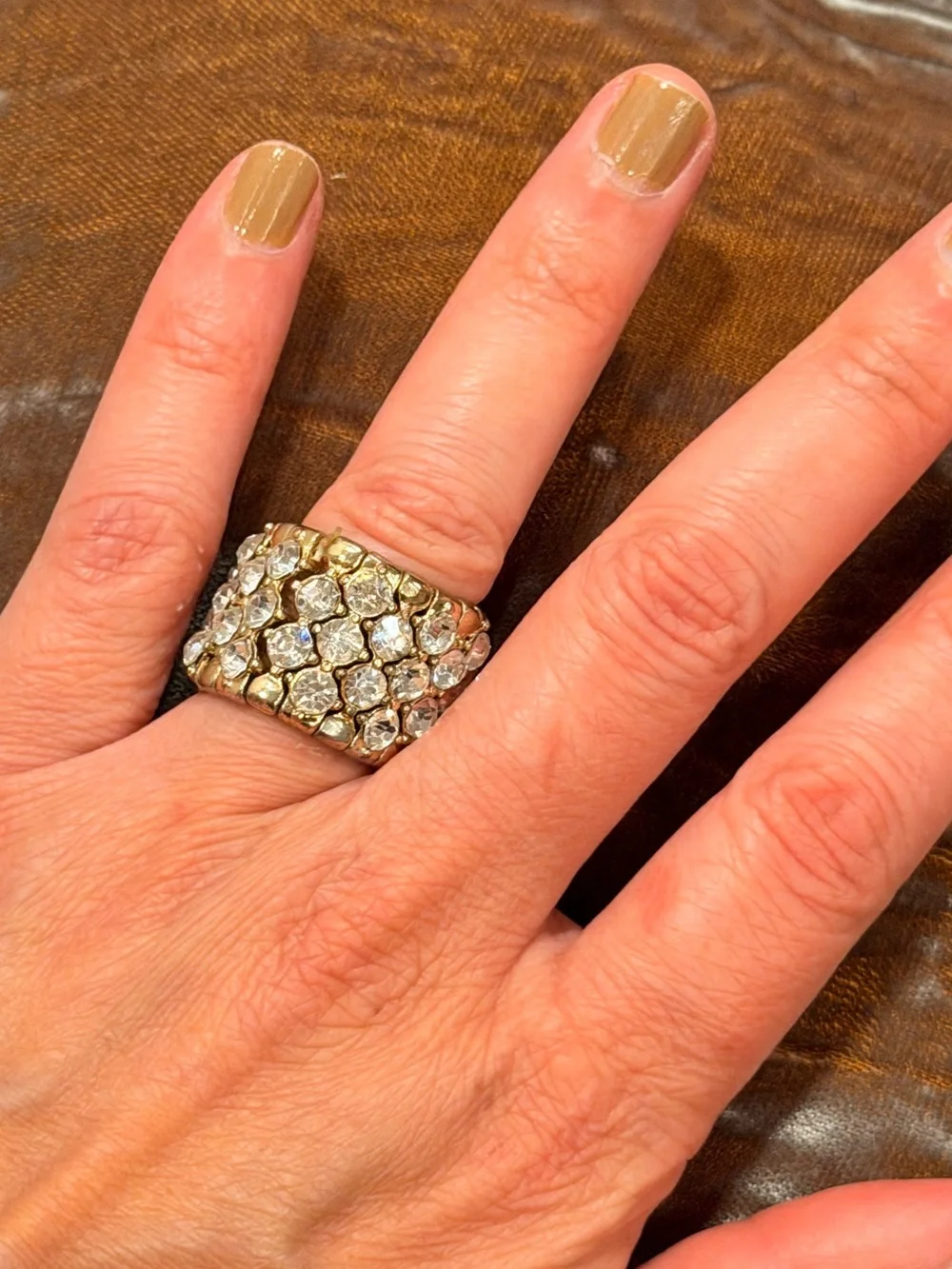 Gold Tone Clear Rhinestone Pave Statement Cocktail Ring #754