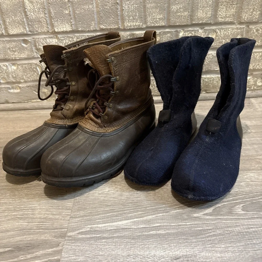 Vintage LL Bean Men's Brown Leather Waterproof Insulated Duck Boots Size 12