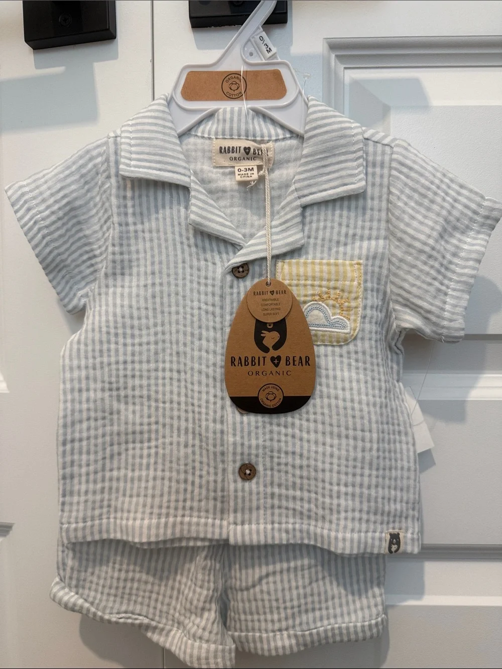 Rabbit Bear Organic Baby Blue Stripe Short Set 0-3 months