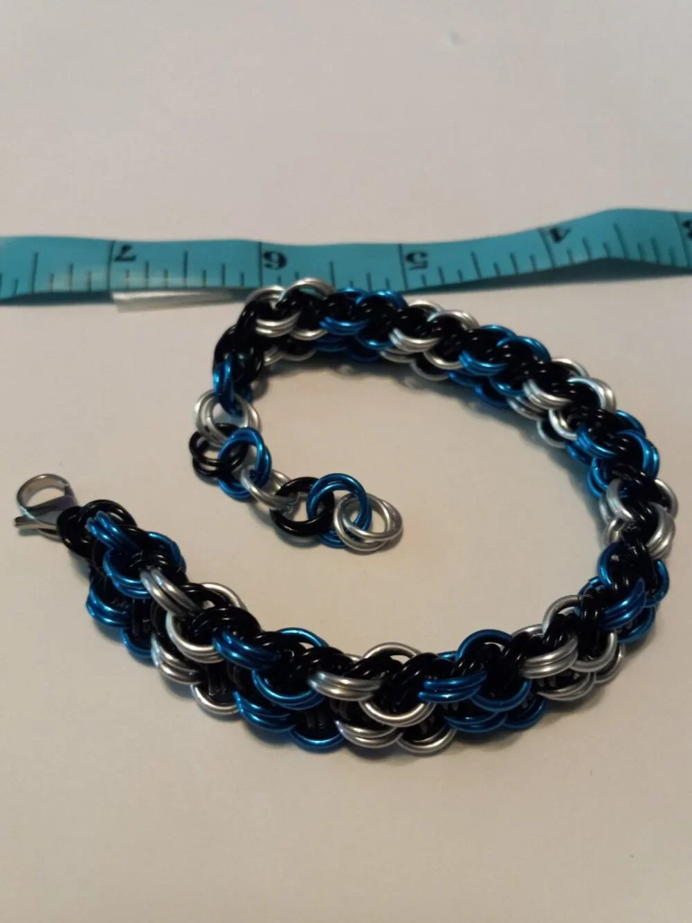 Blue, black, & silver Chain Mail bracelet