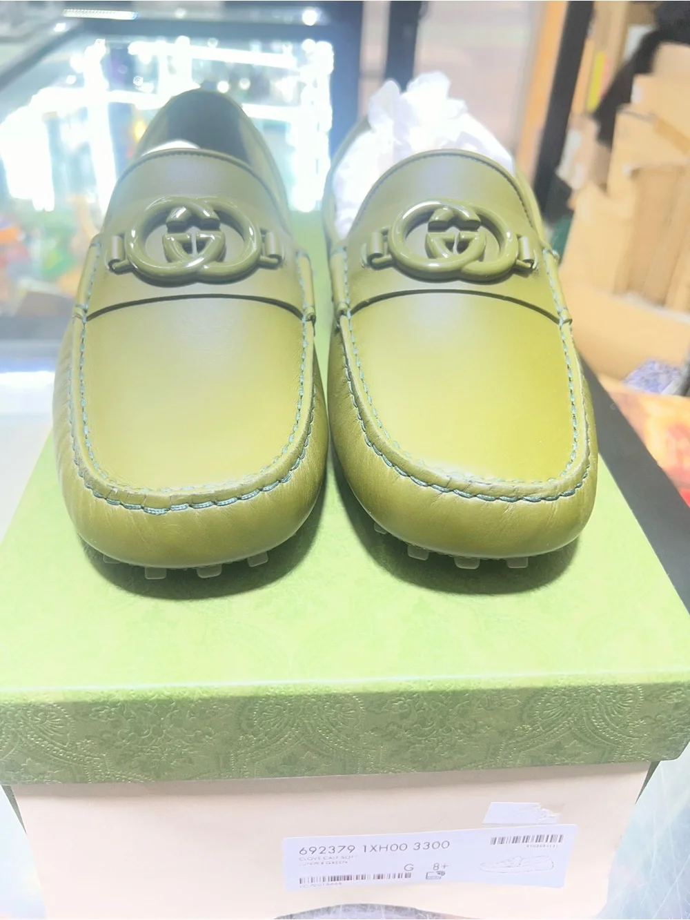 Gucci Olive Green Leather Moccasins with Interlocking G 8.5 Gucci/9.5 US