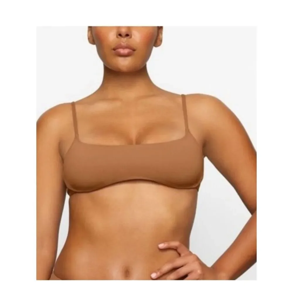 Skims Recycled Swim Micro Scoop Bikini Top Almond Brown Tan 4X