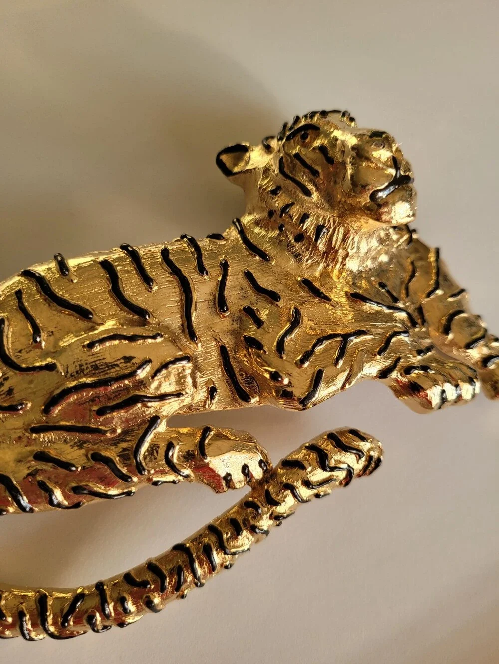 VTG Mimi Di 1987  Leopard Belt Buckle Black Gold Lux Animal  Removable Belt Leat