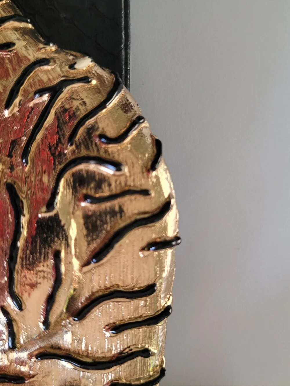 VTG Mimi Di 1987  Leopard Belt Buckle Black Gold Lux Animal  Removable Belt Leat