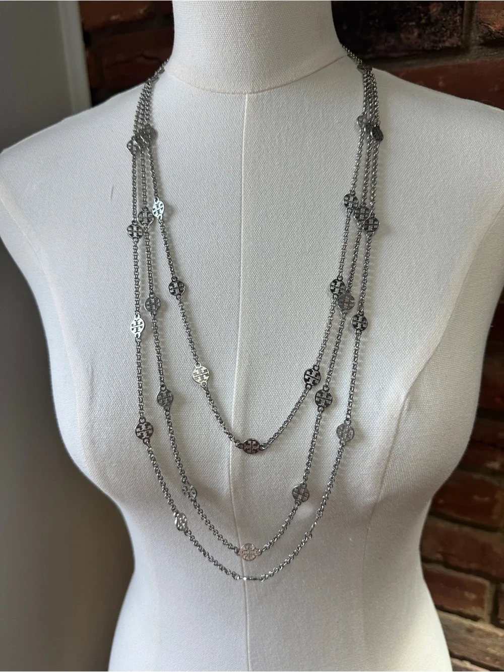 Tory Burch Silver Multi-Strand Medallion Necklace