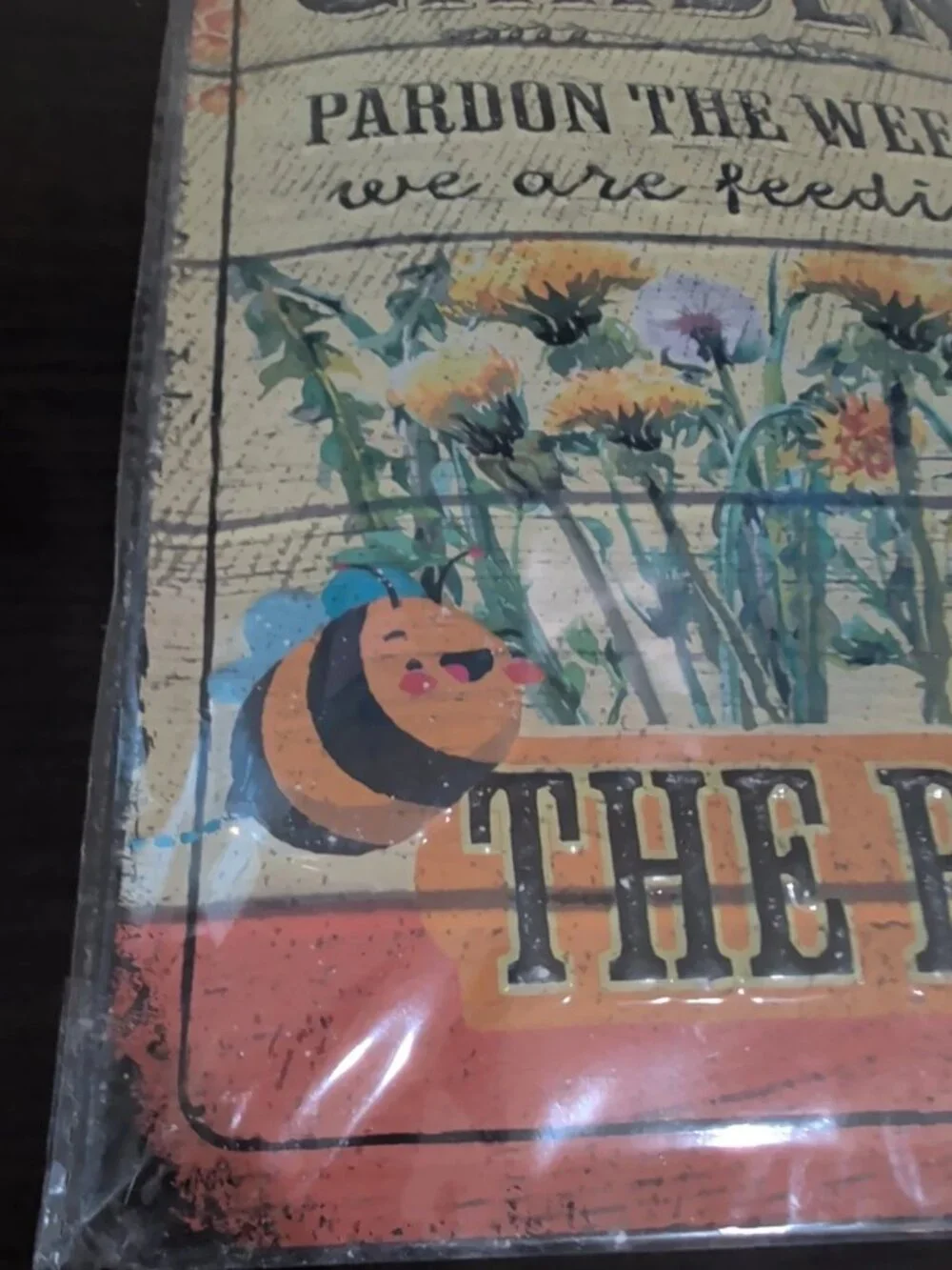 LANOLU Pardon The Weeds Bee Metal Sign 8x12 Vintage Garden Decor