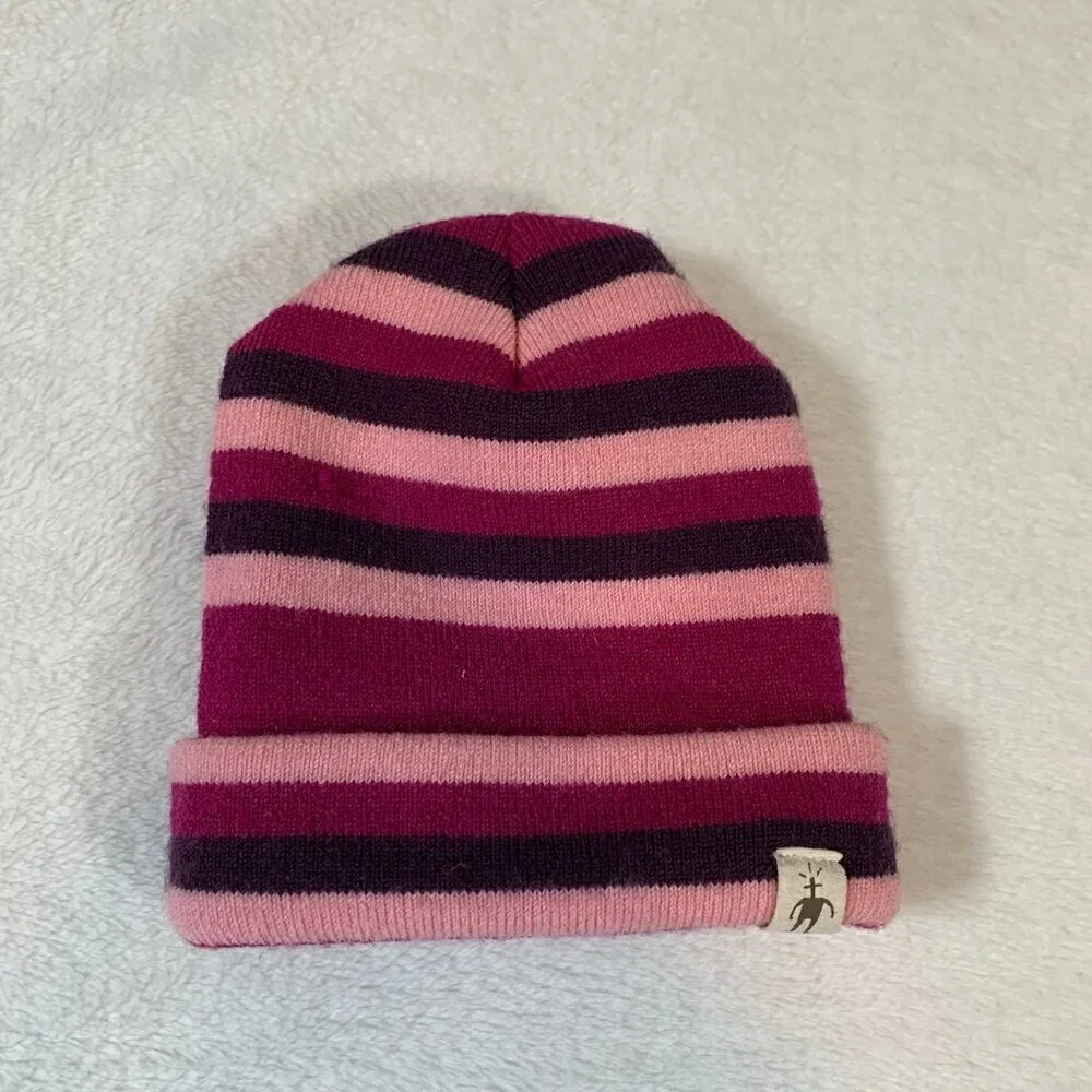 Smartwool‎ Striped Beanie Kids OS Pink Magenta Purple Merino Wool Knit Hat