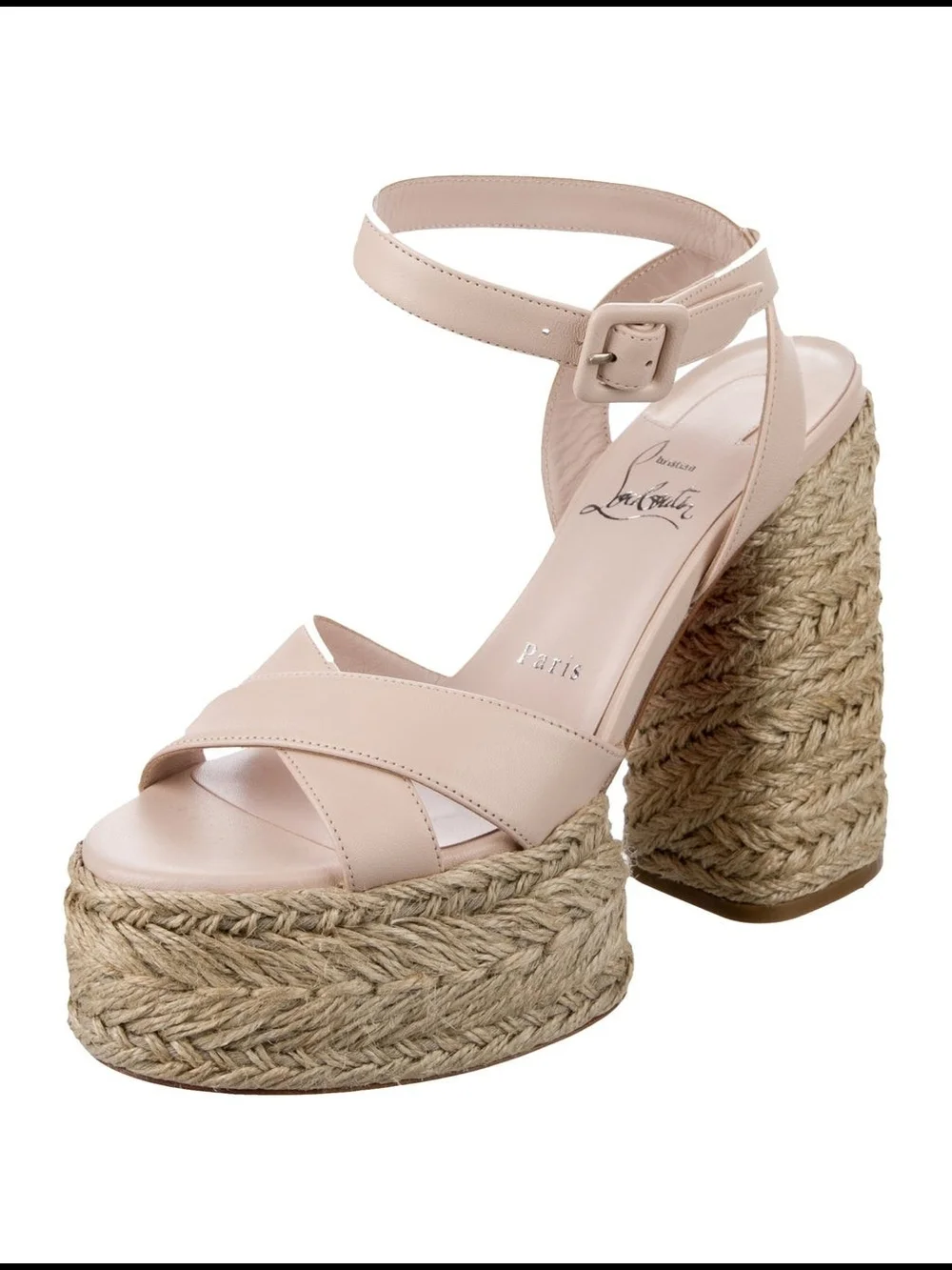 Christian Louboutin Nude Pink Leather Platform Espadrille Sandals
