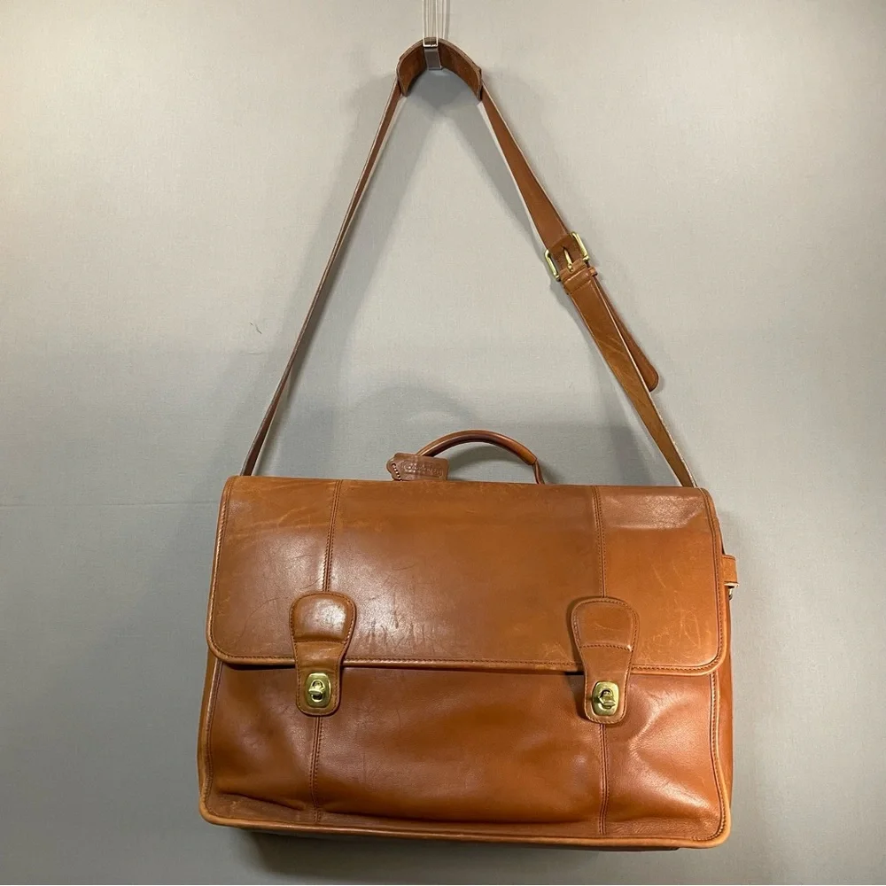 VINTAGE 90s Coach Turnlock Briefcase A8S-0546, British Tan, Brass Hardware