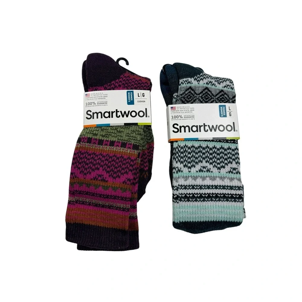 LOT2 Smartwool Womens Dazzling Wonderland Crew Socks 2 Pair Large Wool Blend NEW