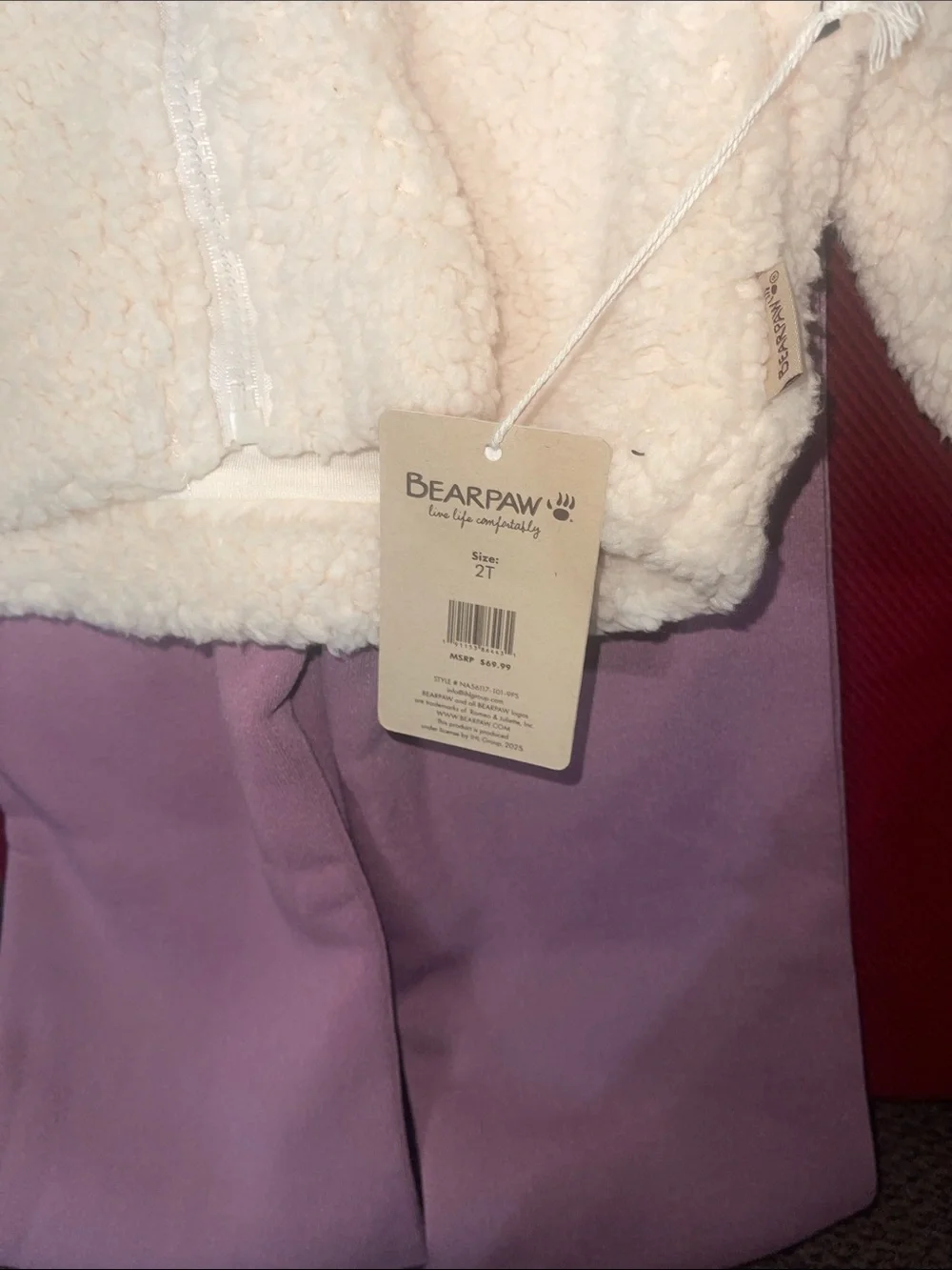 BearPaw Cream Sherpa Jacket with Pink Floral Embroidery & Lavender Pants