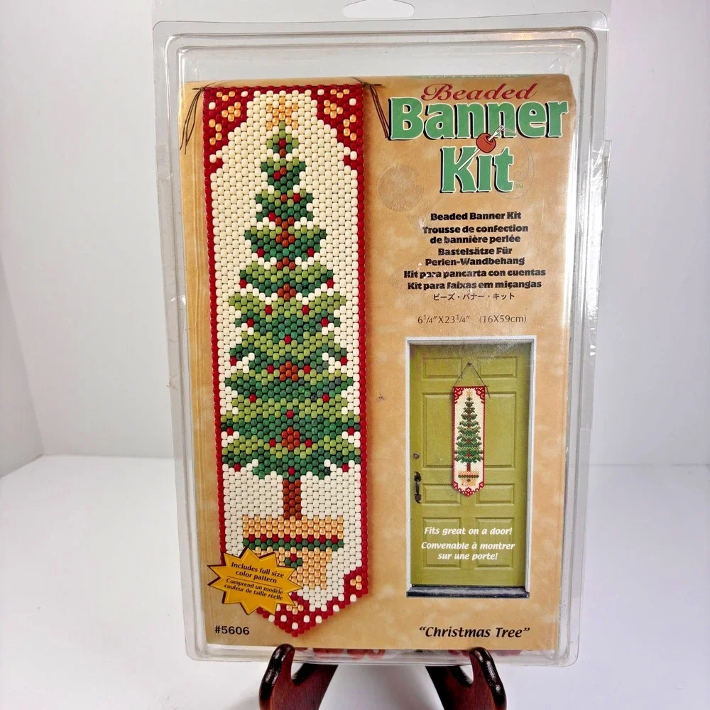 Beadery Beaded Banner Kit Christmas Tree Wall Hanging Vintage Craft Kit Sealed