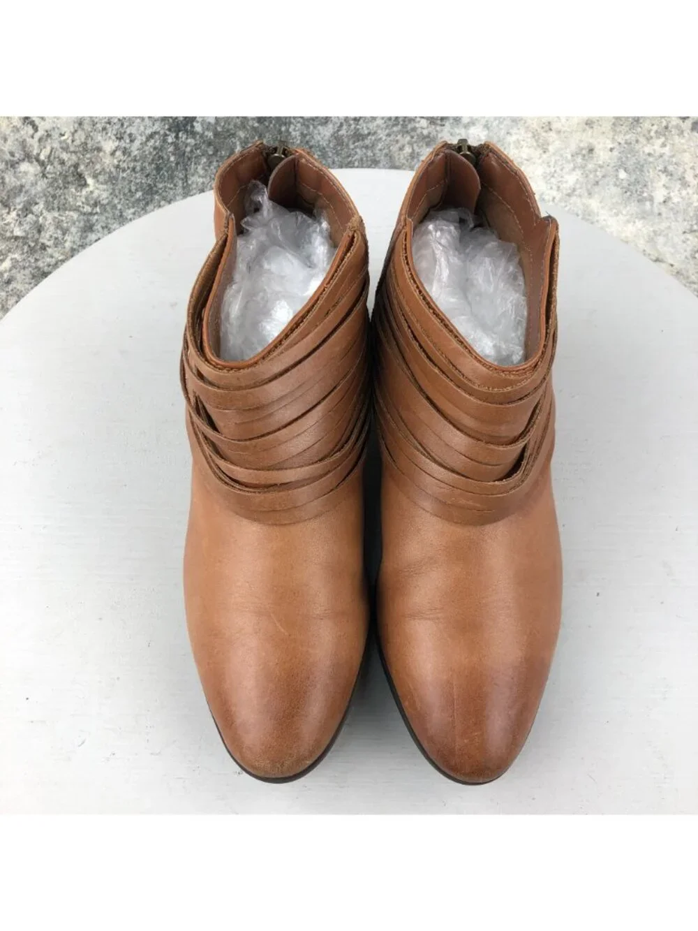 Clarks Womens Size 6M Collection Spye Celeste Brown Leather Back Zip Ankle Boots