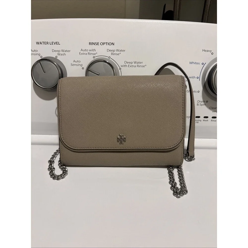 Tory Burch Emerson Leather Chain Crossbody in Grey Heron