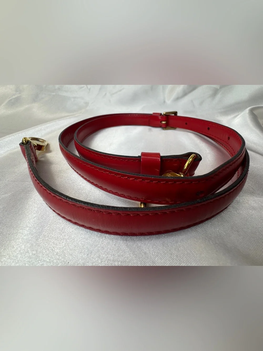 Louis Vuitton Red Leather Adjustable Strap with Gold Hardware