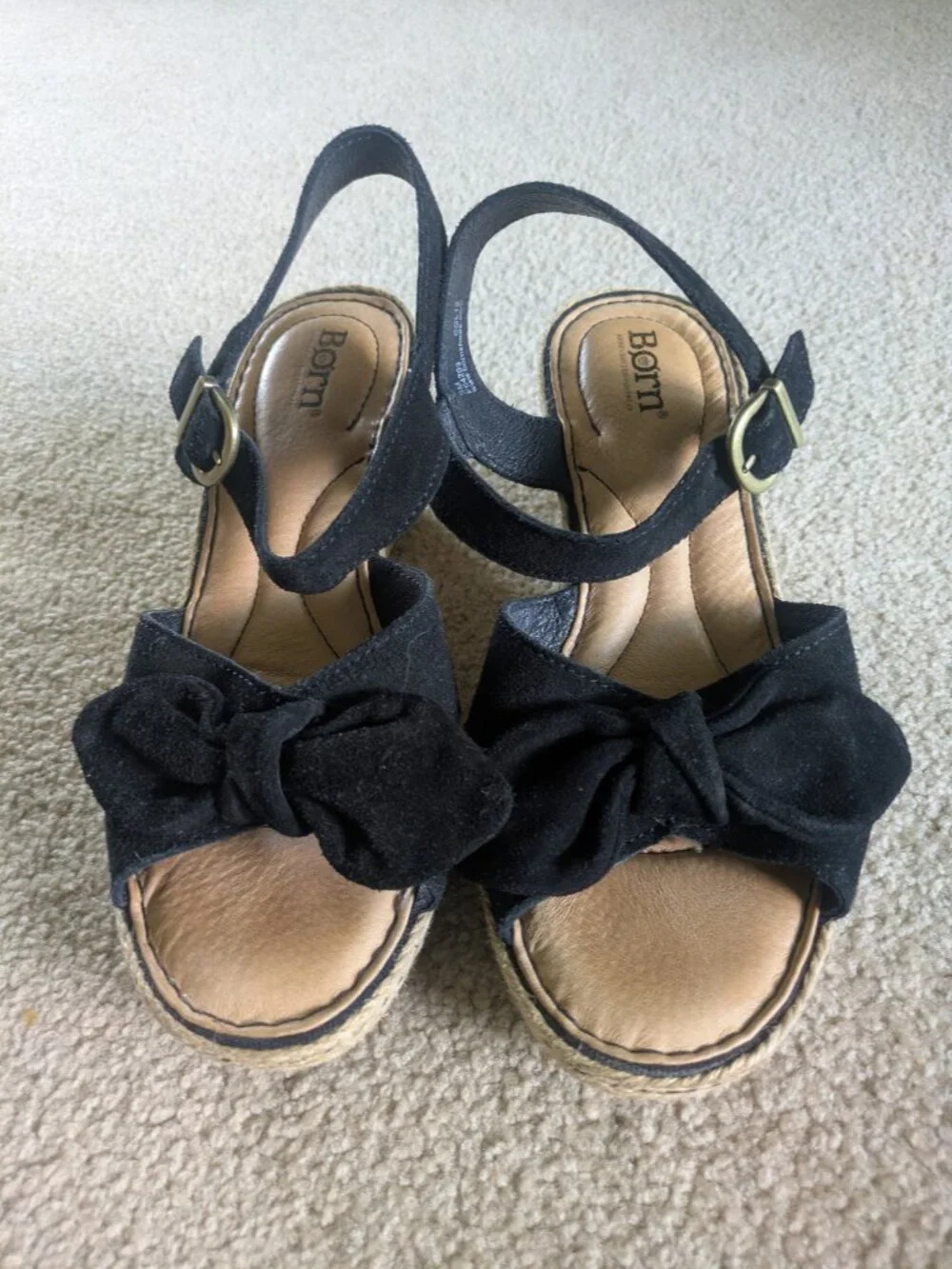 Born black suede espadrille open toe wedge sandal