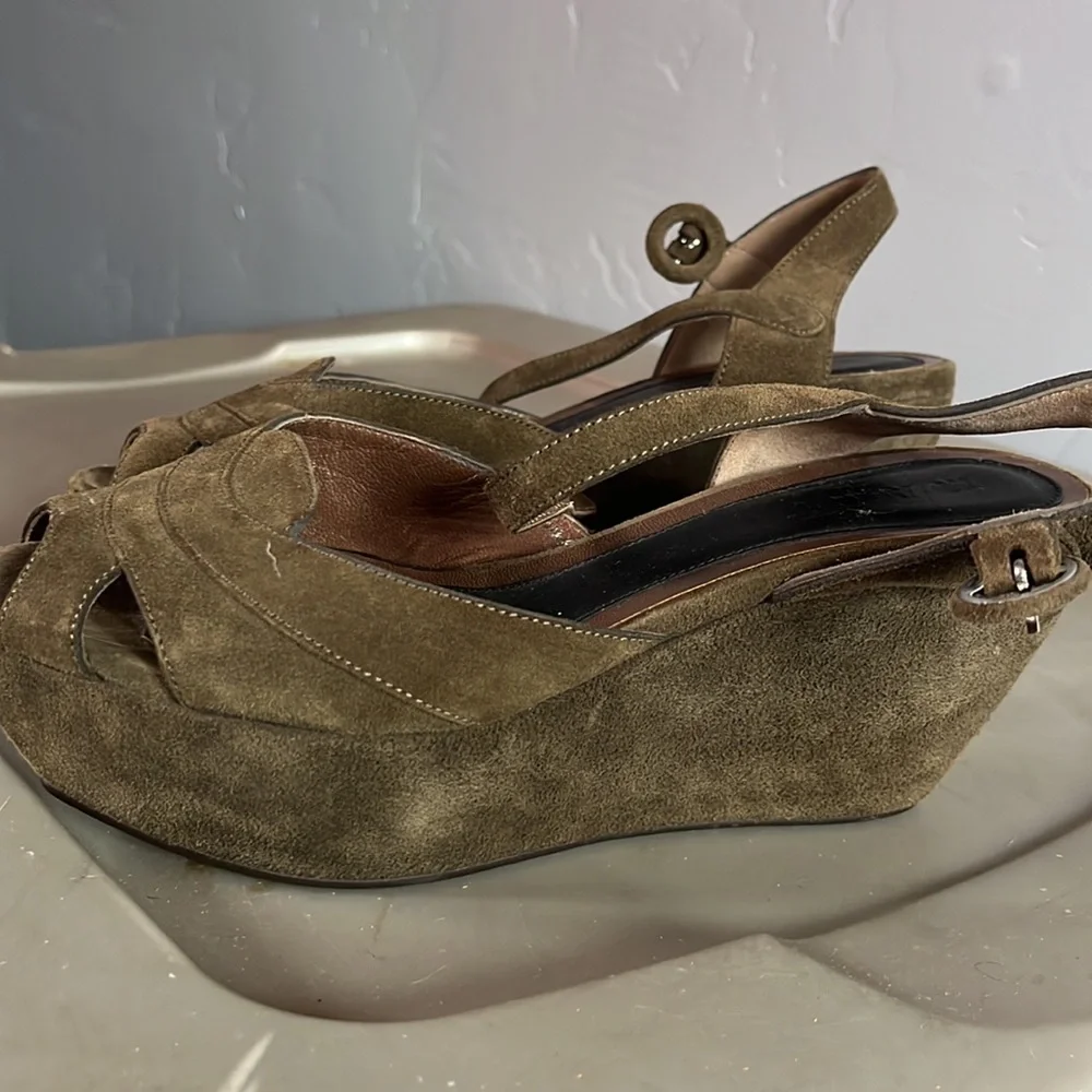 Marni wedge suede heels olive size 37 or 6.5