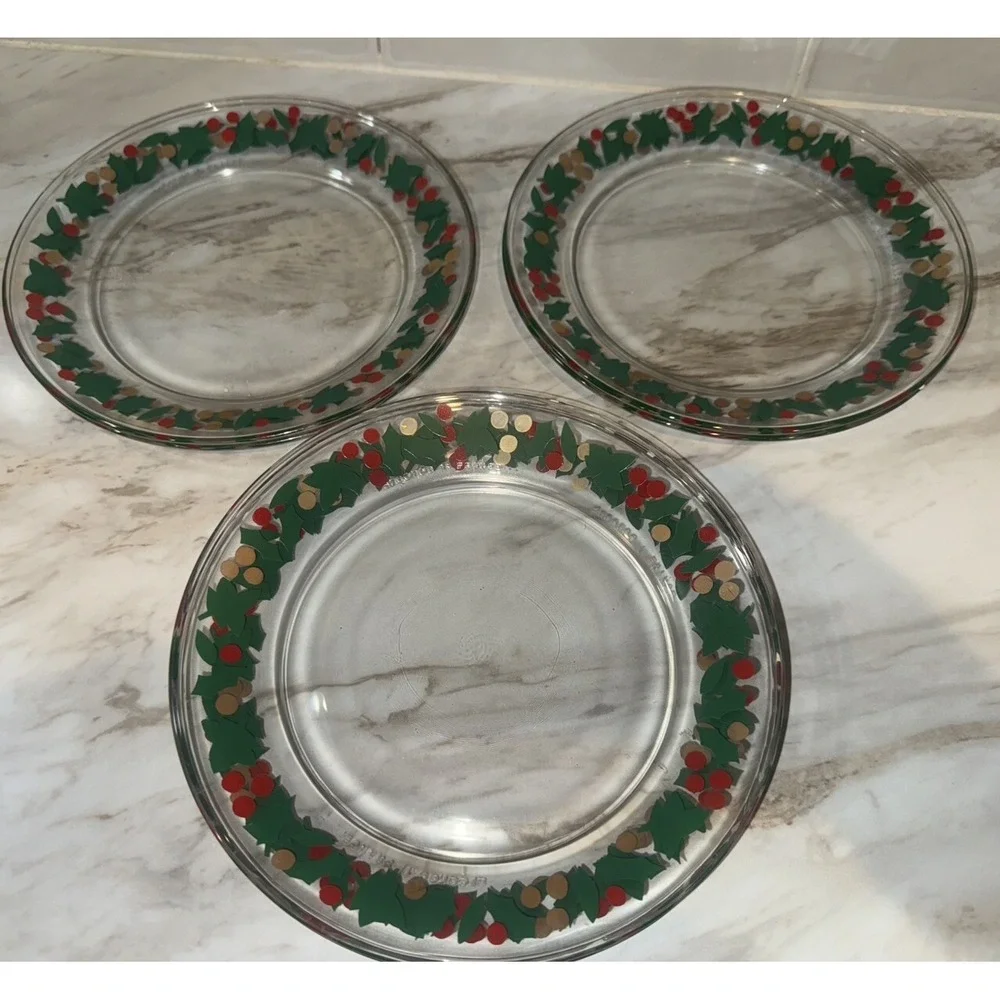 6 Vintage Libby Glass Company Christmas Holly & Berry Salad Plates‎ (Arcoroc)