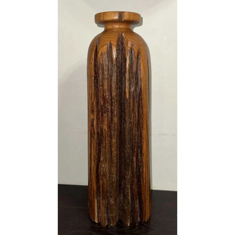 Vtg Wood Bud Vase Sculpture Carving 14.25