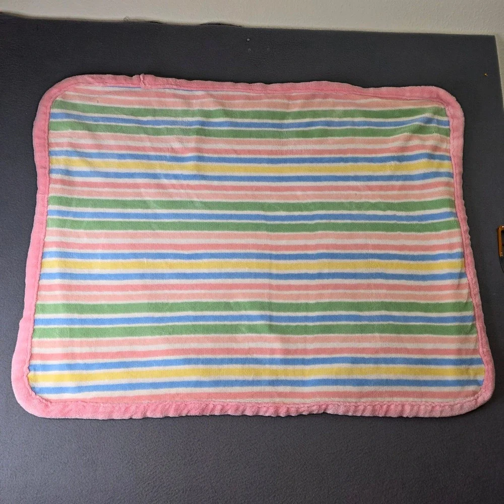 Northpoint Baby Striped Plush Blanket Pink Blue Yellow Green 30x36 *