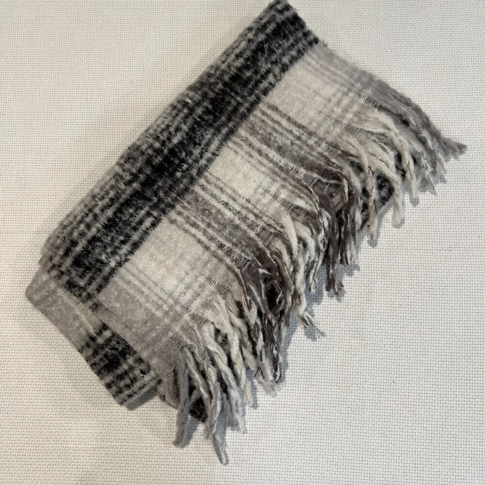 Unisex Gray Plaid Scarf Eco Friendly Recycled Plastic Ultra Soft Large 16