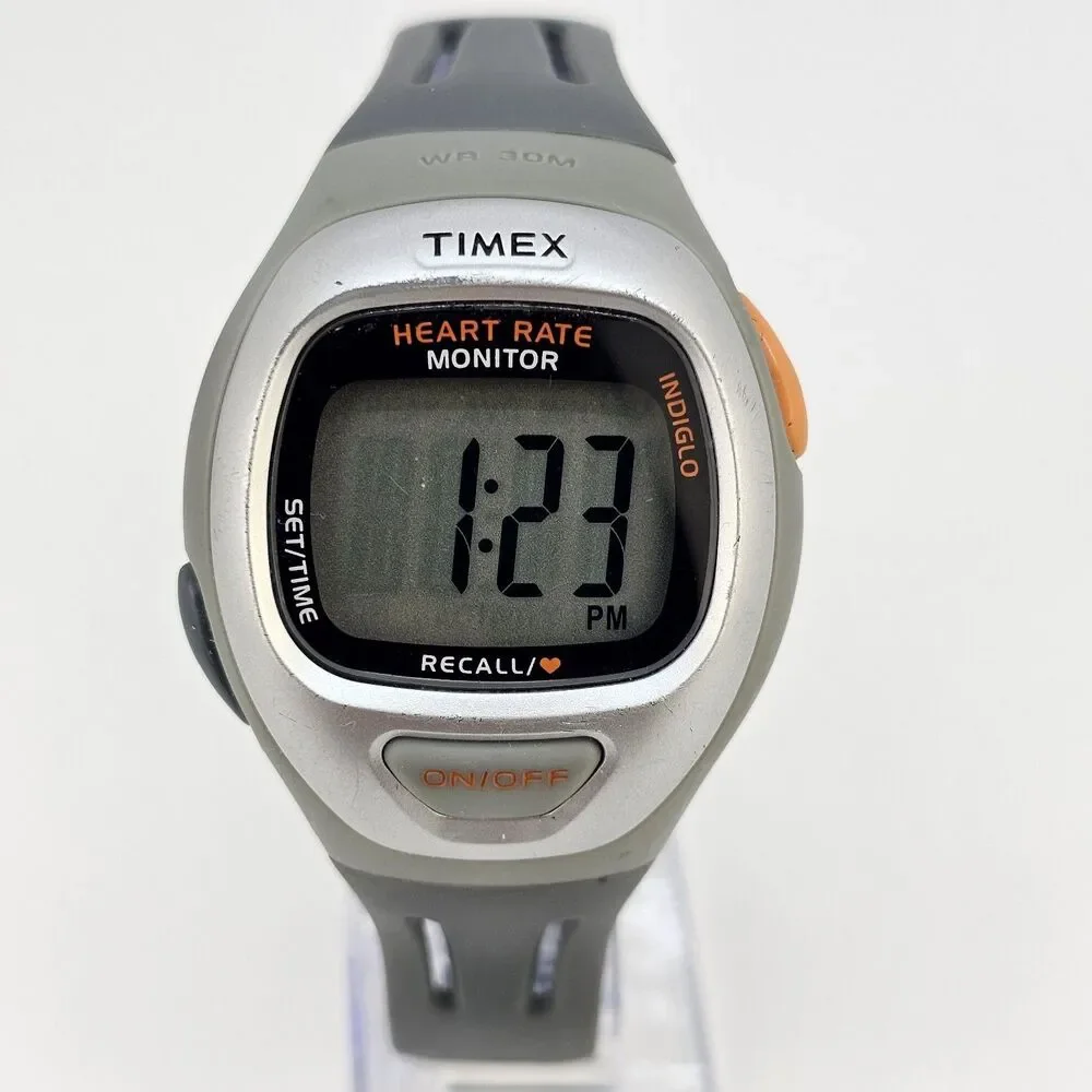 Timex Men's Digital Heart‎ Rate Monitor Watch 40MM Gray Plastic Bands Working