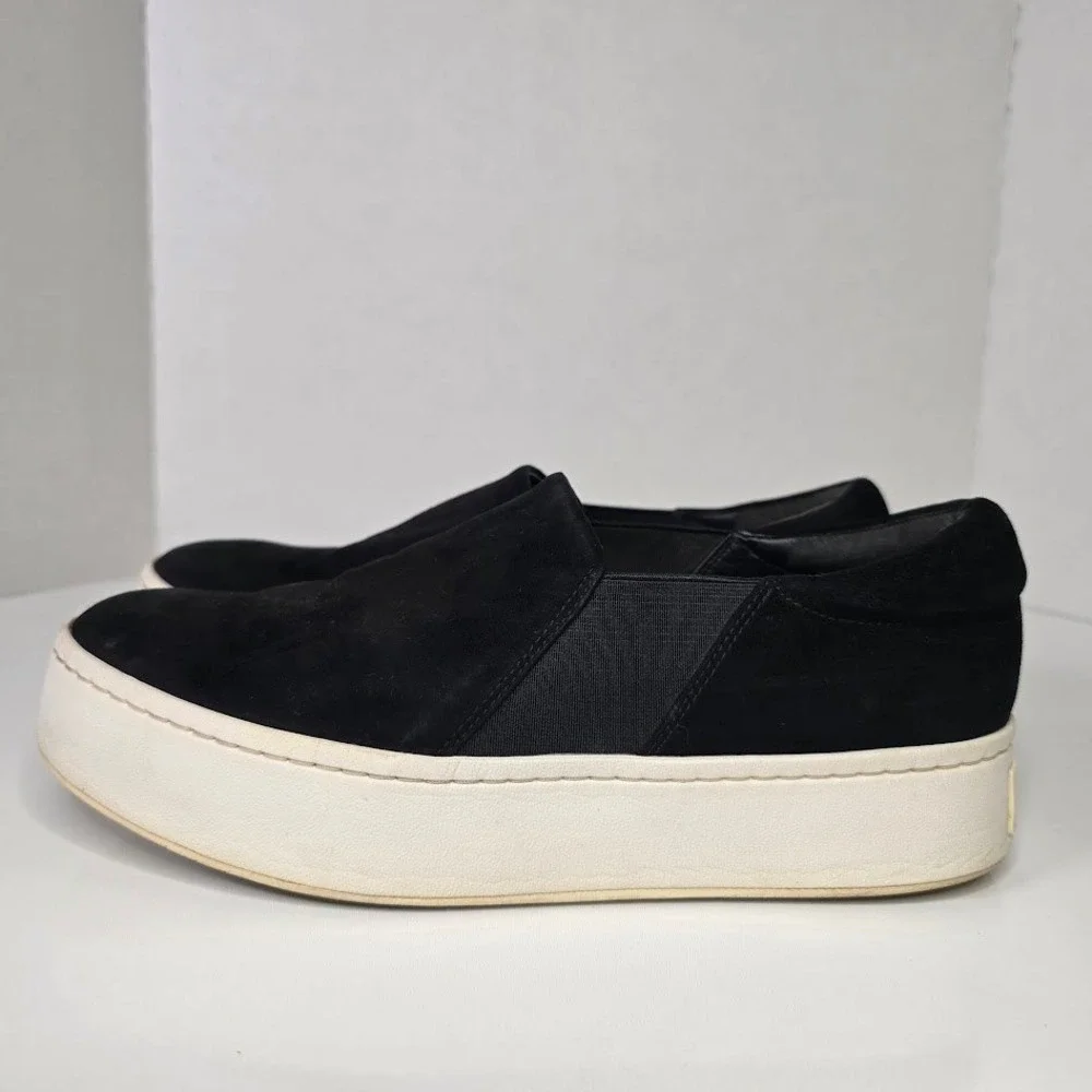Vince Women US 8 EUR 38 Warren Black Suede Platform Slip On Sneakers‎ Shoes