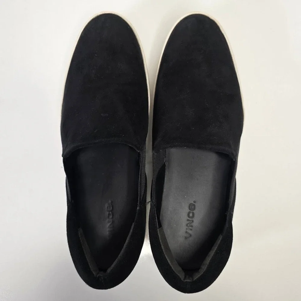 Vince Women US 8 EUR 38 Warren Black Suede Platform Slip On Sneakers‎ Shoes