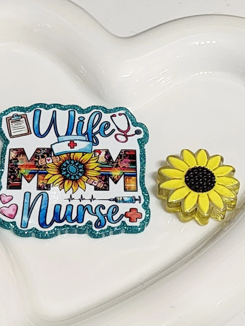Nurse Wife Mom Flatback Focal‎ Bead Sunflower Badge Flats Planar Keychain Crafts