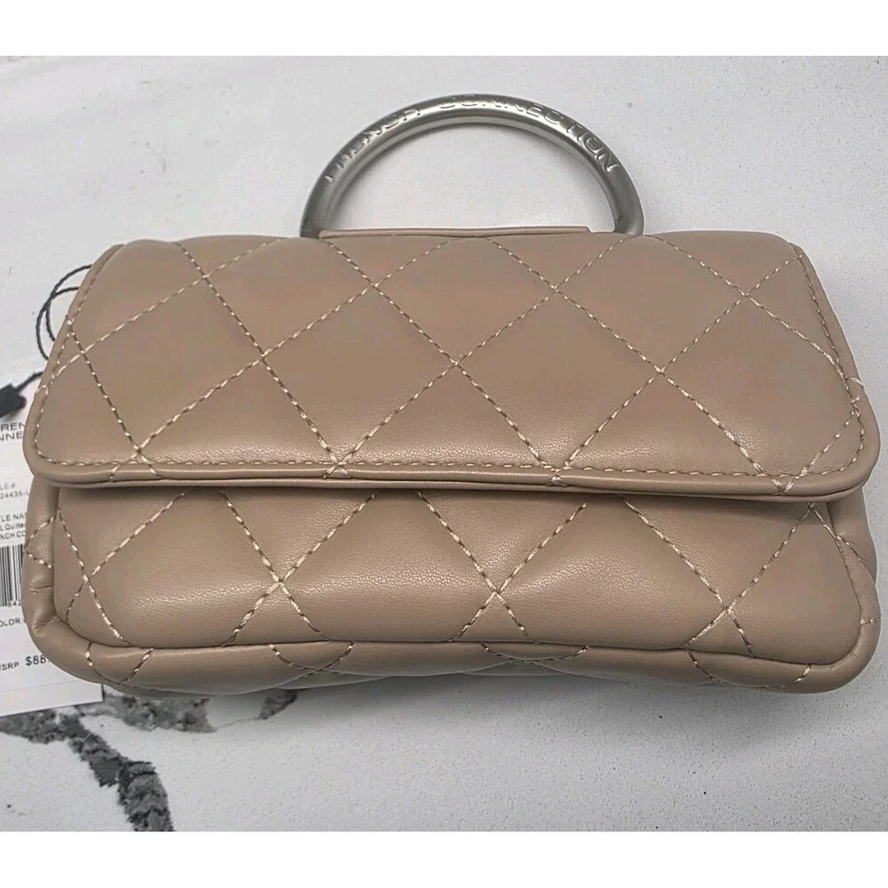 French Connection Quilted‎ Top Handle Crossbody Bag Purse Mell in Latte