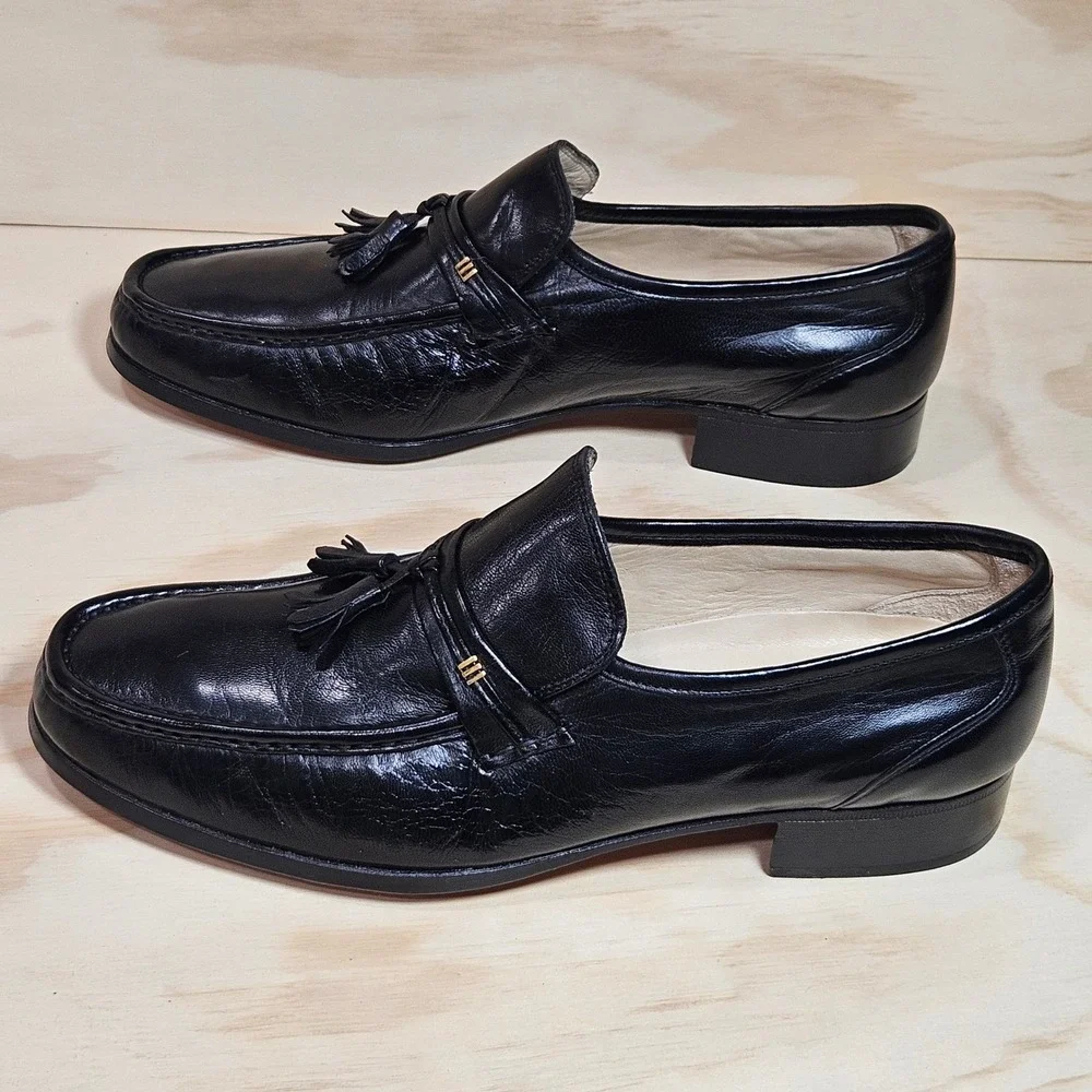 Brass Boot Nunn Bush Mens 10 M Black Leather Tassel Loafers Made in Italy 92313